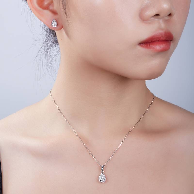 Affordable Luxury梨形S925银镀白金MoissanitePendantStud Earring套装